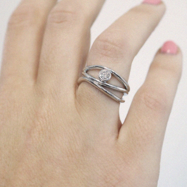 Fairtrade Silver Organic Wave Lab Grown Diamond Ring