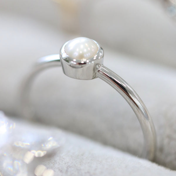 Fairtrade White Gold Solitaire Pearl June Birthstone Ring