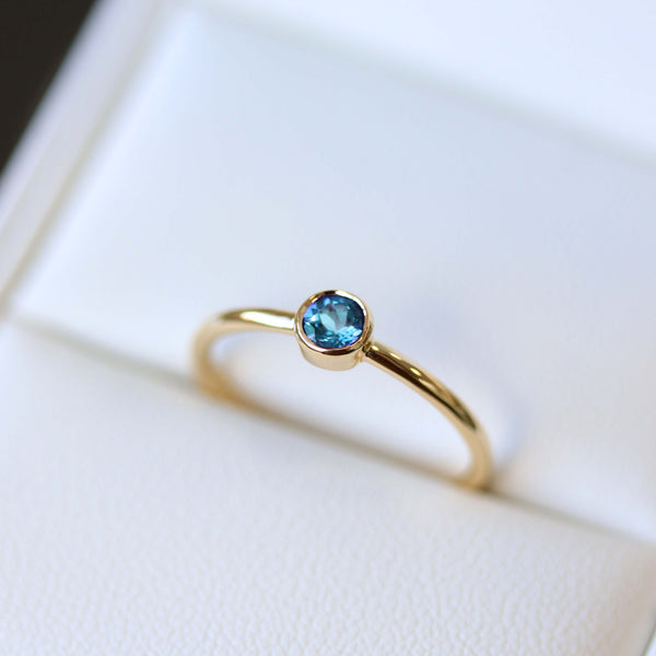 Fairtrade Yellow Gold Solitaire Blue Topaz November Birthstone Ring