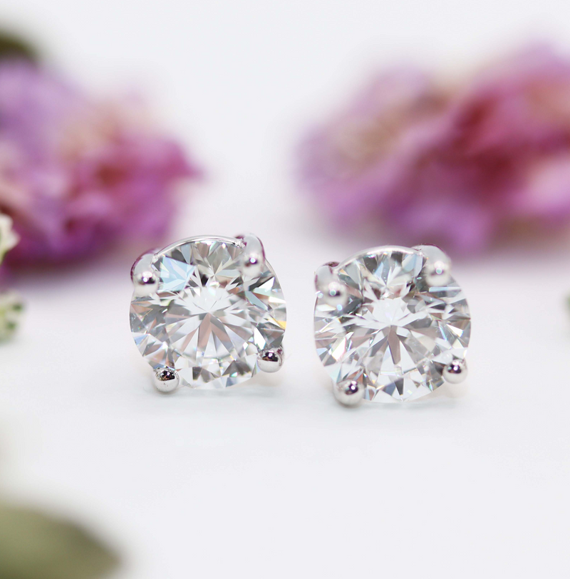 Ethically Sourced Platinum Lab Grown Round Brilliant Cut Diamond Stud Earrings