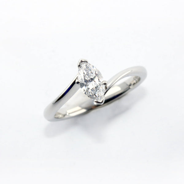 Fairtrade White Gold Crossover Solitaire Marquise Cut Diamond Engagement Ring