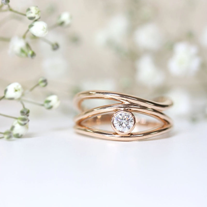 Fairtrade Rose Gold Organic Wave Lab Grown Diamond Ring