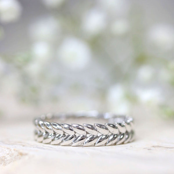 Fairtrade White Gold Petal Band Ring