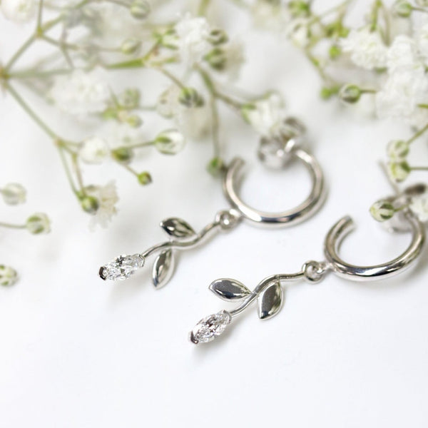 Fairtrade White Gold Petal Drop Hoop Earrings