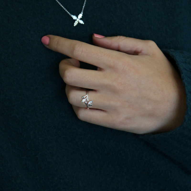 Ethically Sourced Platinum Lab Grown Diamond Wrap Around Leaf Ring