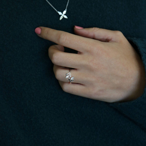 Fairtrade Rose Gold Lab Grown Diamond Wrap Around Leaf Ring