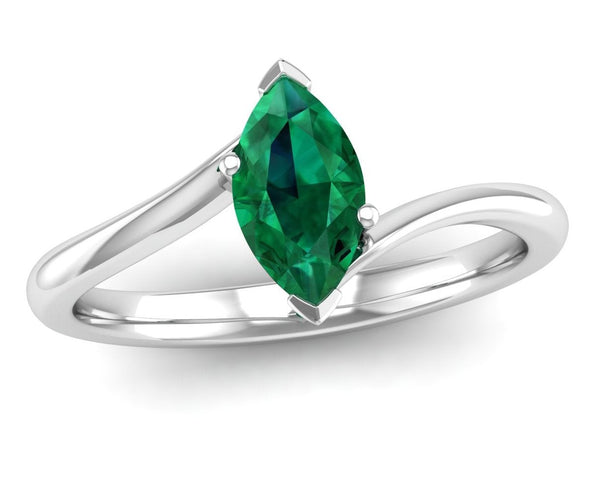 Fairtrade White Gold Crossover Solitaire Marquise Cut Lab Grown Emerald Engagement Ring