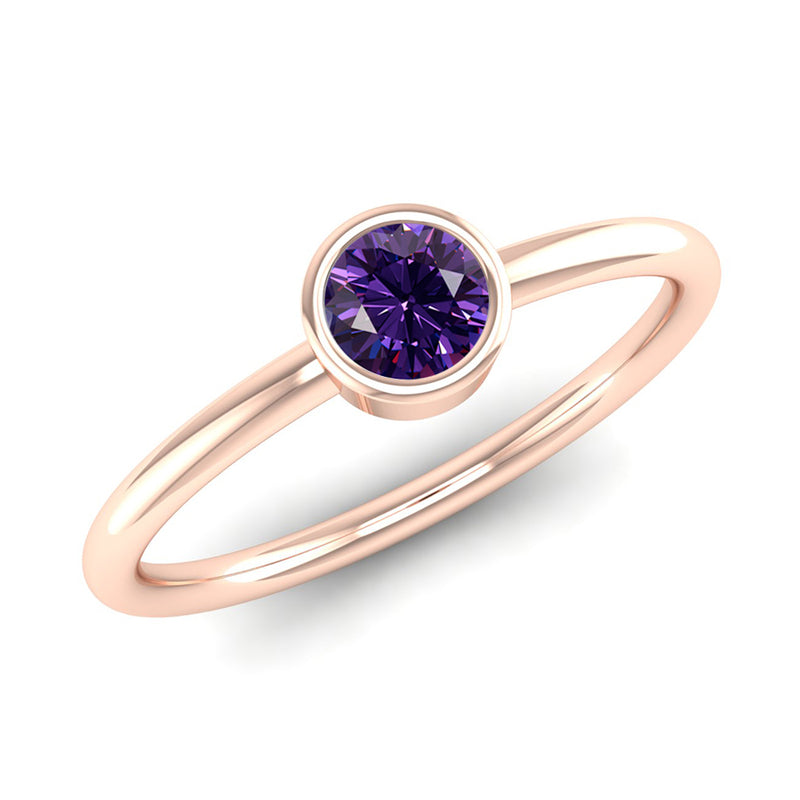 Fairtrade Rose Gold Solitaire Amethyst February Birthstone Ring, Jeweller's Loupe