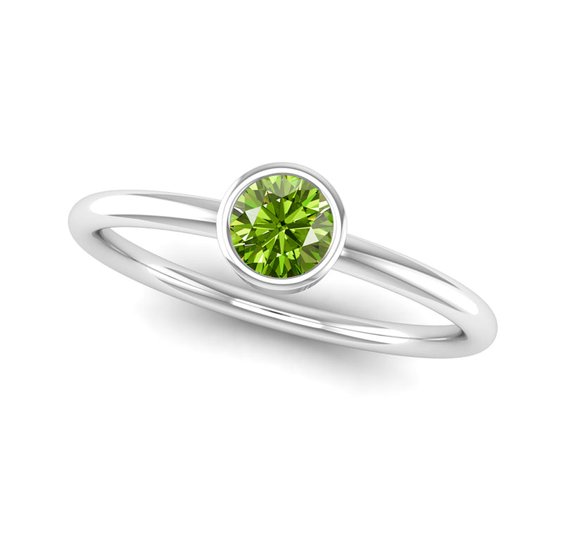 Fairtrade White Gold Solitaire Peridot August Birthstone Ring, Jeweller's Loupe