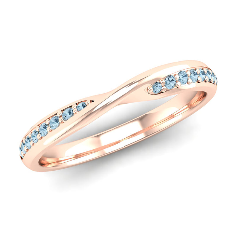 Fairtrade Rose Gold Aquamarine Twist Eternity Ring - Jeweller's Loupe